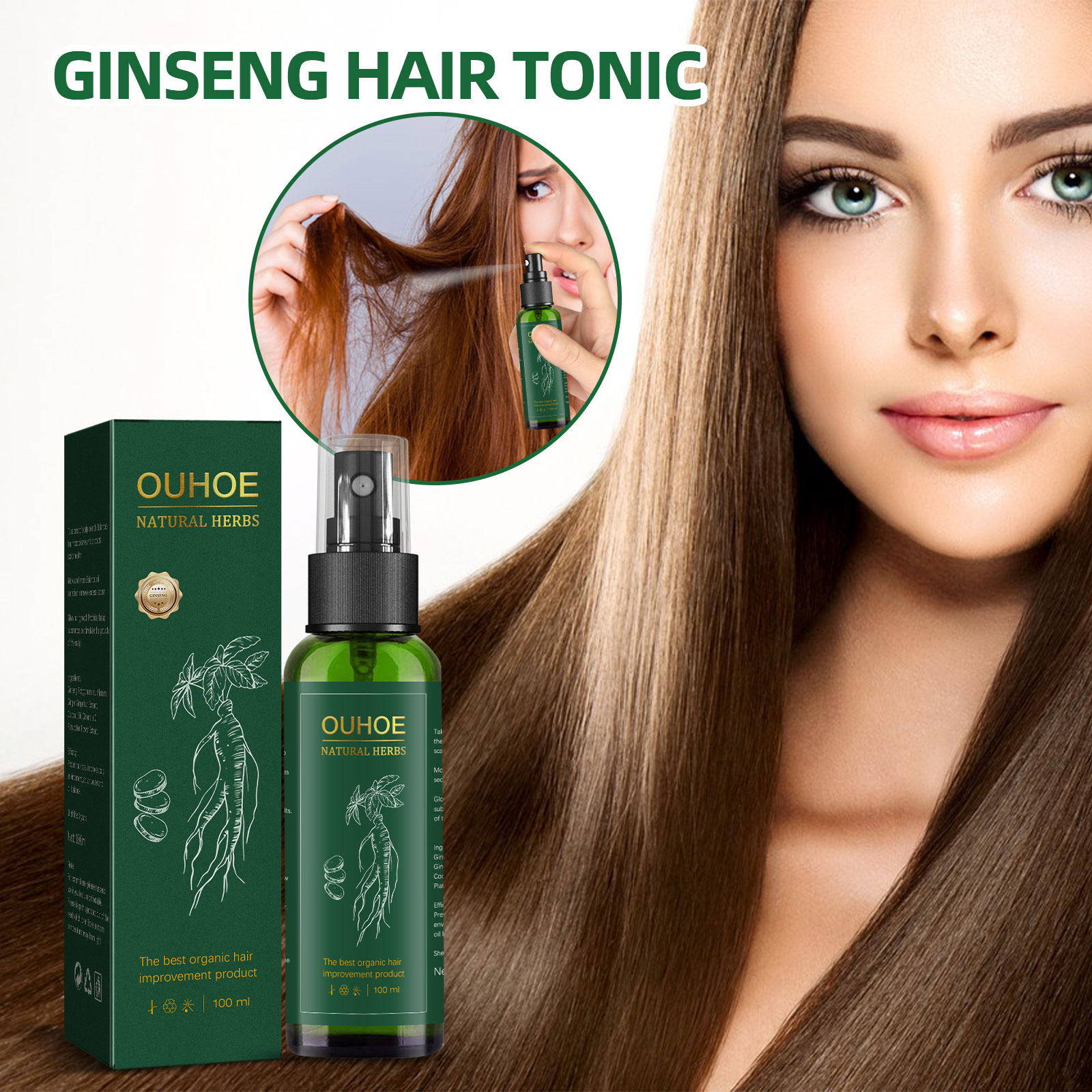 Hair Care Herbal Products - Semprotan perawatan rambut Ginseng Herbal alami,